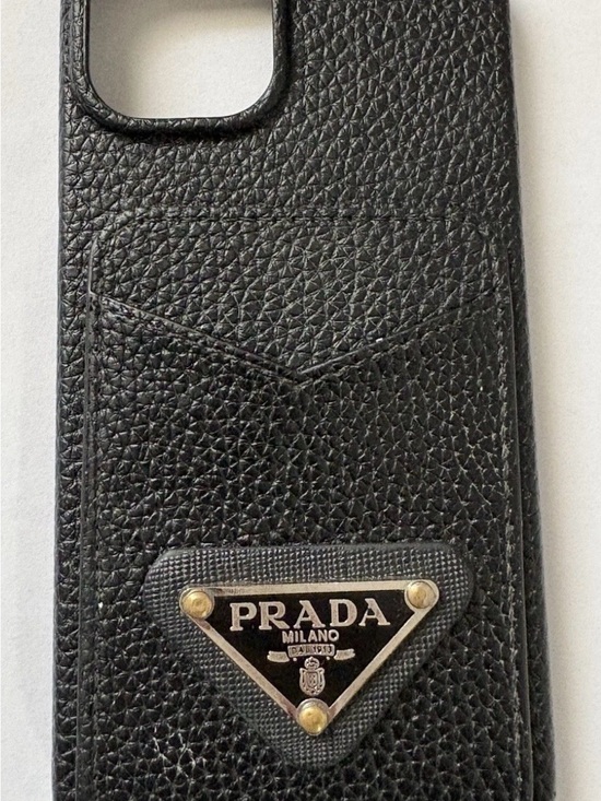 Prada Accessories - Prada Black Pebbled Leather Phone Card Case with Triangular Logo